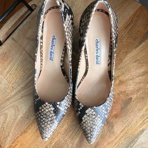 Charles David Metallic Snakeskin 4” Block Heel Pumps